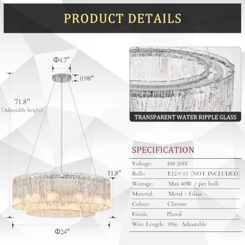 CATINER Modern 24" Crystal Glass Chandelier 10-Light Chrome Chandeliers - Image 2