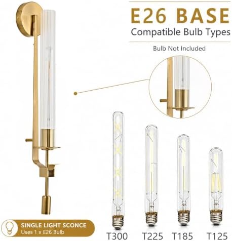 LIGHTLAND Gold Wall Sconce, 28 Inch Modern Metal Glass Wall Light Fixture, Wall Lamp for Living Room Bedroom Hallway (Pack of 1) - Image 6