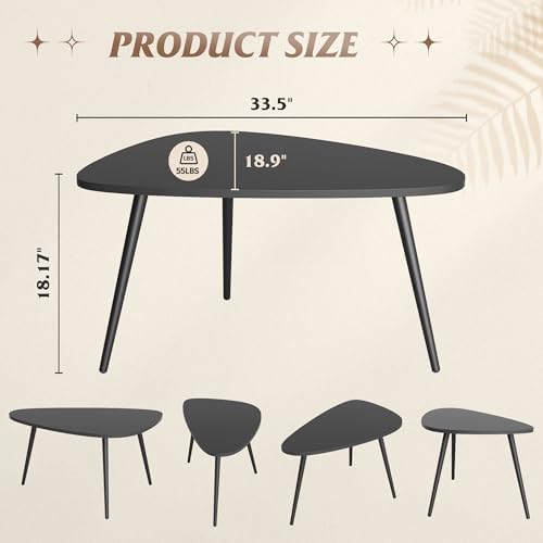 WLIVE Oval Coffee Tables, Modern Coffee Table for Living Room, Coffe Table for Small Space Home Office, Easy Assembly, 33.5" W x 18.9" D x 18.7" H (Black) - Image 3