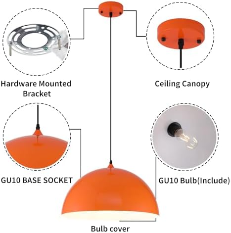 Orange Large Pendant Light 2 Packs,19.7inches, Kitchen Pendant Lights, Oversized Island Pendant Lights, Farmhouse Pendant Light, Pendant Light for Bedroom, Kitchen Island - Image 7