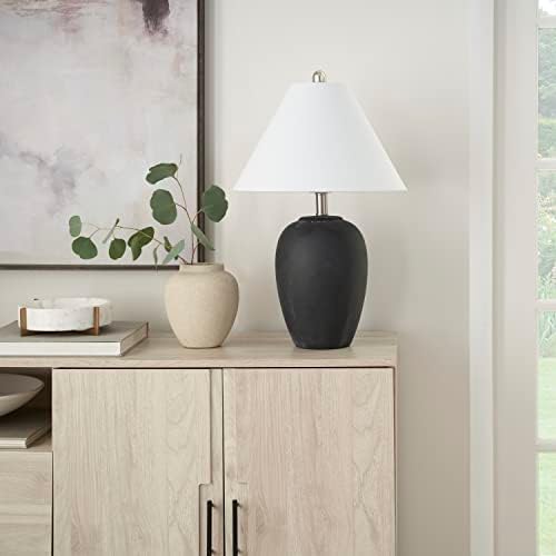 Nourison Home 23" Black Vintage Distressed Ceramic Pot Table Lamp for Bedroom, Living Room, End Table, with White Conical Empire Shade - Image 2
