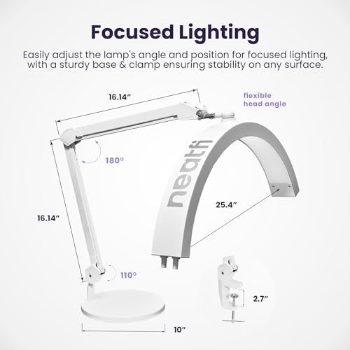 Neatfi Half Moon LED Table Lamp for Estheticians – 2,500 Lumens | CCT Dimming, 5 Light Modes | Professional Task Lamp for Nail Art, Facials, Threading & Tattoos (White, CCT with Base and Clamp) - Image 6