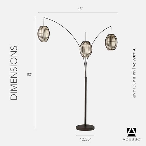Adesso 3-Light Floor Lamp, Antique Bronze, Adjustable Height, 82” - Image 6