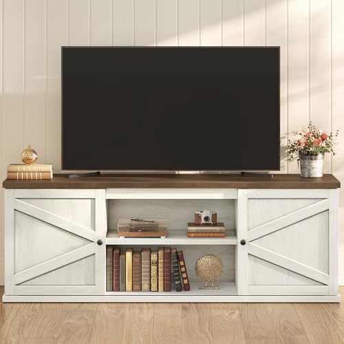 VASAGLE Farmhouse TV Stand for 80'' TV, Media Console, Sliding Barn Doors by VASAGLEbySONGMICSHOME
