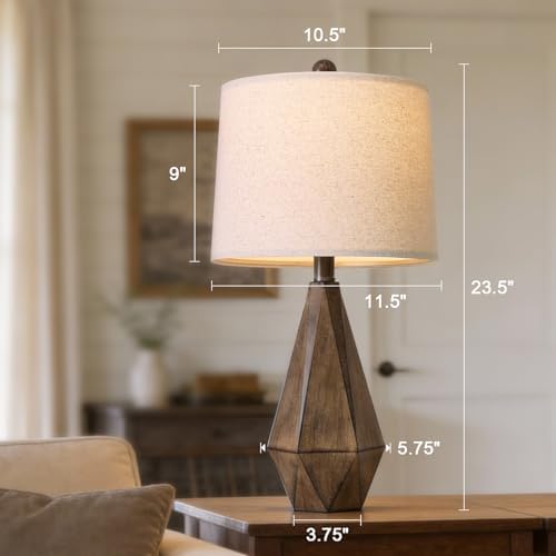 PoKat 23.5'' Table Lamps Set of 2 for Bedroom, Farmhouse Nightstand Lamps for Living Room, Rustic Bedside Lamps with Linen Lampshade for Side Table Office Hallway Entryway Dark Wood-Like (Brown) - Image 6