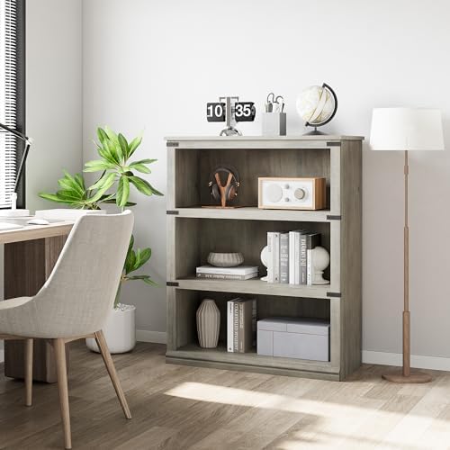 GarveeHome 3 Tier Farmhouse Bookcase, 39.9 in Tall Book Shelf with Storage by GarveeHome