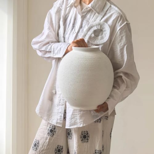 Large White Ceramic Vase, 10.8" Sandstone White - Image 6