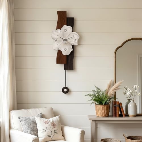 Flower Wall Clocks Battery Operated Decorative with Pendulum 9*24in,Brown - Image 5