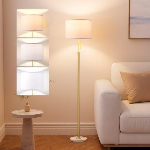 Ambimall Height Adjustable Modern Gold Floor Lamp, Gold & White by Ambimall