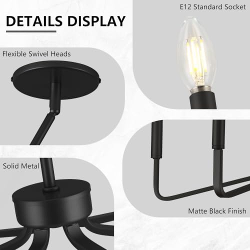 6-Light Black Dining Room Chandelier, 26in Industrial Pendant Light - Image 3