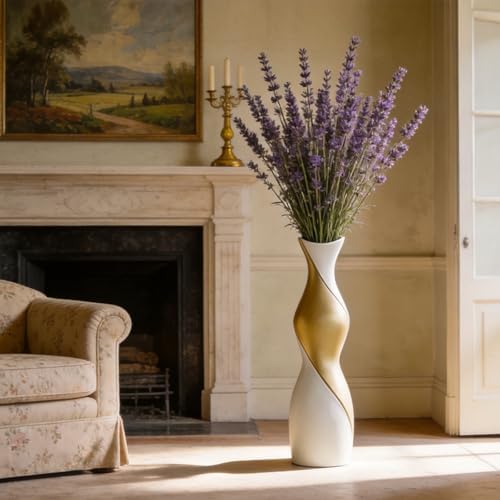 Table Floor Vase 23.6" White Gold, Resin Two-Tone Vase for Dried Pampas Grass Branches, Modern Home Decor for Living Room Shelf Entryway Table Corner - Image 5