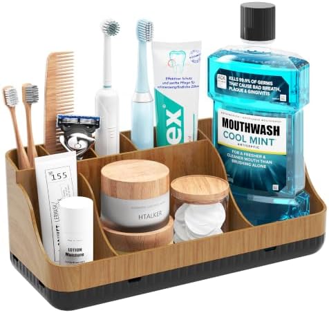 Bathroom Counter Organizer and Storage, 7 Slots Detachable Toothbrush Holders for Bathrooms, Anti-Slip Electric Toothbrush and Toothpaste Holder Countertop by Homtalker