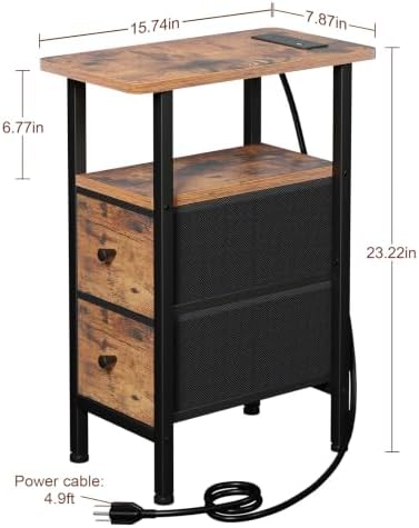 LOAKEKEL Narrow End Table with Charging Station, Small Nightstand - Image 3