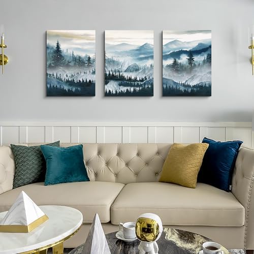 MHARTK66 Wall Art for Living Room,Mountain Landscape Wall Decor,Large Foggy Forest Artwork for Walls, 3 Piece Nature Paintings Prints for Bedroom Hallway Office Kitchen Home Decorations, 20x28 Inch - Image 5