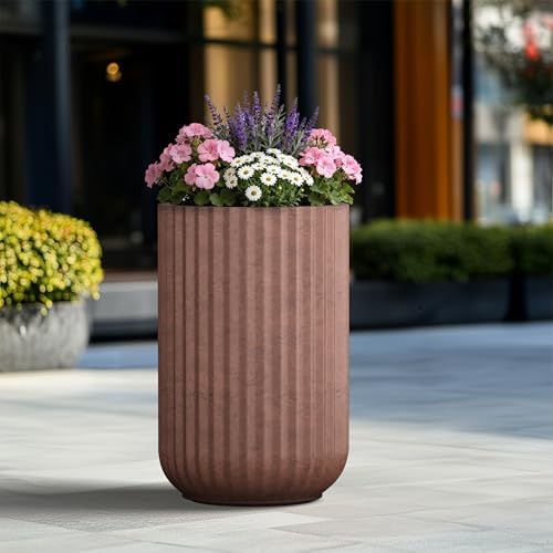 Kante Large Round Column Rusty Concrete Planter 21.7" Tall, Outdoor - Image 4