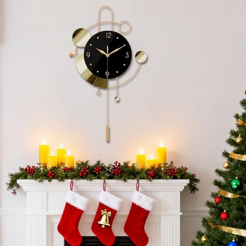 SIN&MI Wall Clock with Pendulum,Silent Non Ticking Battery Operated Modern Large Wall Clocks for Living Room Bedroom Farmhouse Office Kitchen Home Wall Decor-13.3 * 22.4 Inch(Golden) - Image 7