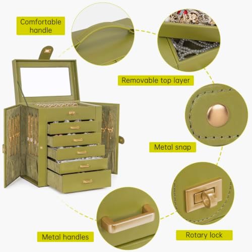 AKOZLIN 6-Tier Jewelry Box Organizer 5 Drawers Storage Medium Green - Image 7