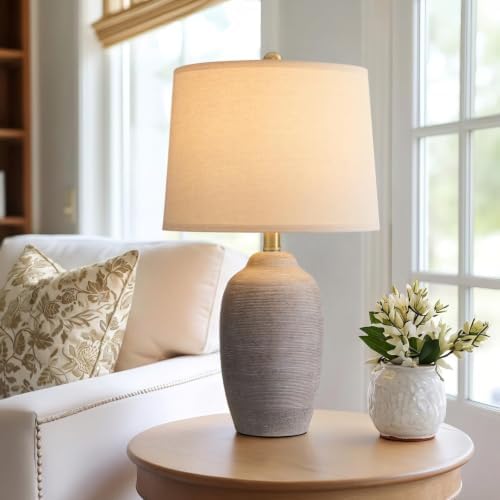 24.5" Vintage Ceramic Table Lamp Single-Rustic Boho Accent Nightstand Lamps for Bedroom, Living Room, Entryway-Small Textured Bedside Lamps, Modern Farmhouse Lamps for Home Decor Purple Grey by VORTETHER