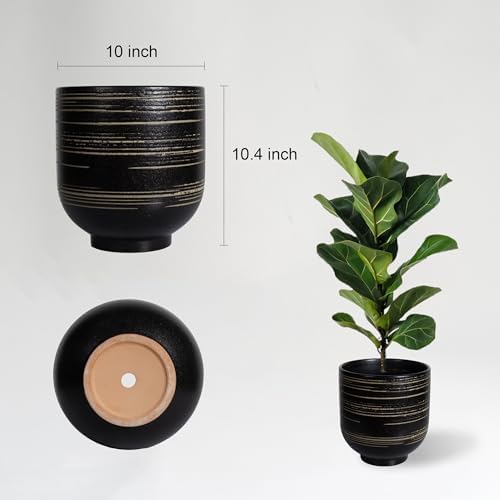 HERDUK Large Black Ceramic Planter for Indoor Trees, Modern Indoor Floor Planter Pot for Olive Trees & Faux Olive Trees, Pottery Planter with Drainage for Real Plants - Image 3