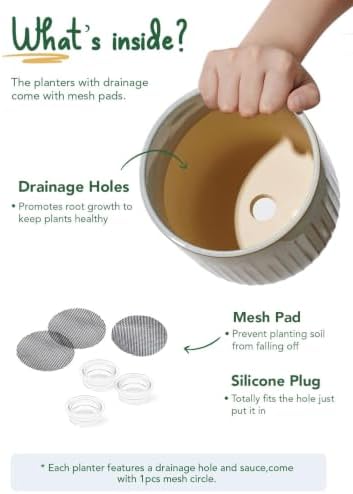 LE TAUCI Ceramic Pots for Plants, 8.3/7/6 Inch Indoor Planters with Drainage Holes & Mesh, Modern Glossy Glaze Cylinder Fluted Plant Pot for Snake Plant, Set of 3, Mist Gray - Image 6