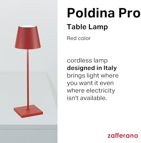 Zafferano, Poldina Pro Lamp, Rechargeable Cordless Table Lamp with Touch Controls, Suitable for Indoor and Outdoor, Dimmer, 2200-3000 K, Height 14.9 Inches, Red Color - Image 2
