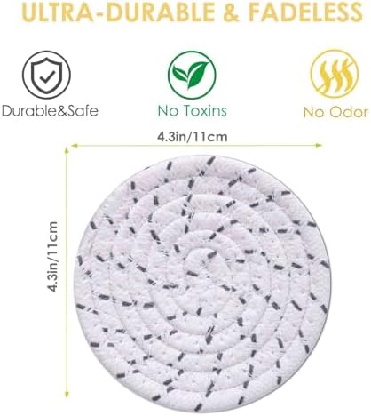 Drink Coasters 8 Pack with Holder, 4-Color Cotton Woven Absorbent Coasters Set, Minimalist 4.3in Cup Mat for Home Decor, Dining Table, Living Room, Tabletop-Protection for Coffee Beverage-Grey - Image 2