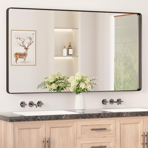Keonjinn 55 x 30 Inch Black Bathroom Mirror, Tempered Glass Vanity Mirror by Keonjinn
