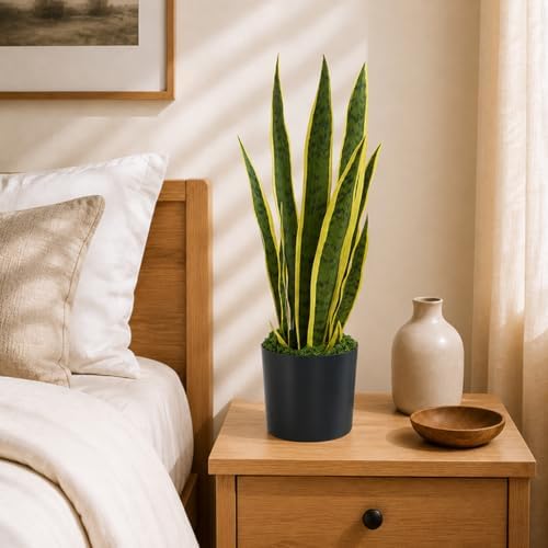 2PCS 22.5in Fake Snake Plant Golden Edged Sansevieria with Basket - Image 7