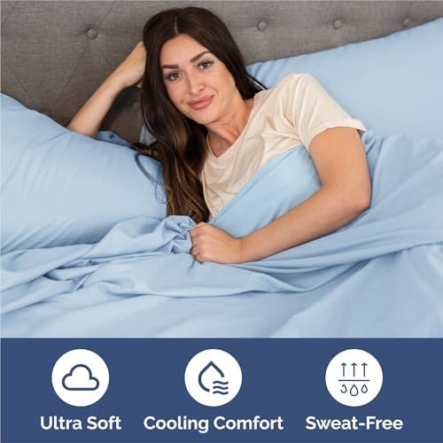 King Size 4 Piece Sheet Set - Breathable & Cooling Sheets - Light Blue - Image 4