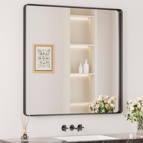 Keonjinn 36 x 36 Inch Black Bathroom Mirrors for Over Sink, Tempered Glass by Keonjinn