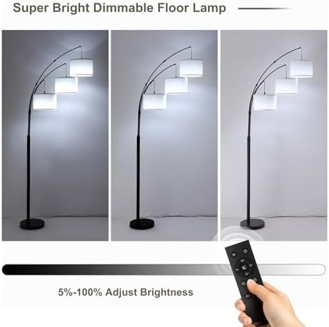 Floor lamp with Remote, 3 Light Arc Floor Lamps for Living Room, 2400LM Tall Standing Floor Lamps with White Shades, 80" Large Floor Lamp for Bedroom, Office - Image 6