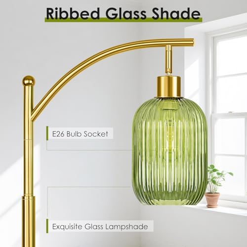 gernehop Gold Floor Lamp for Living Room with Remote Control,Unique Vintage Standing Tall Lamp,Mid Century Modern Floor Lamps Arc Green Glass Floor Lamps for Office Corner - Image 3