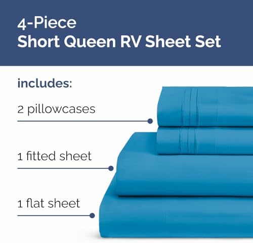 Short Queen Size 4 Piece Bed Sheet Set - RV Short Queen Sheets - Denim Blue - Image 2