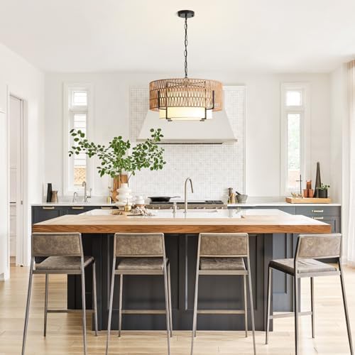 4-Light Boho Chandelier for Dining Room, 19.7" Rattan Pendant Light - Image 3