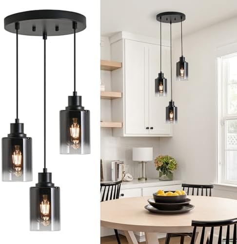 3-Light Black Pendant Lighting, Adjustable Modern Pendant Lights for Kitchen Island, Industrial Cluster Hanging Lights for Dining Table Hallway Bedroom Living Room by LINSEEDS