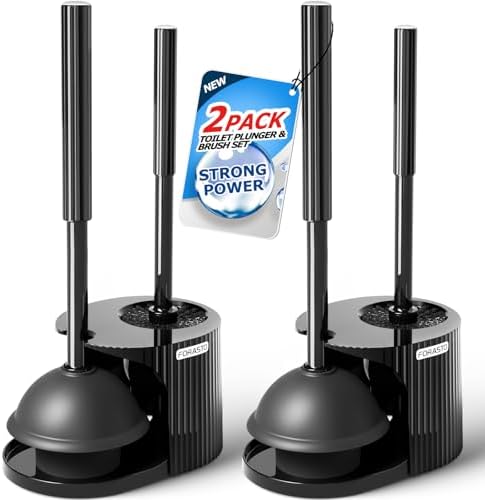 FORASTO 2Pack 2 in 1 Toilet Brush and Plunger Set, Extended Handle Plunger,Toilet Bowl Brush Plunger Set,Bathroom Cleaning Tools,Toilet Brush Plunger Combo,Cleaning Supplies，Black by FORASTO