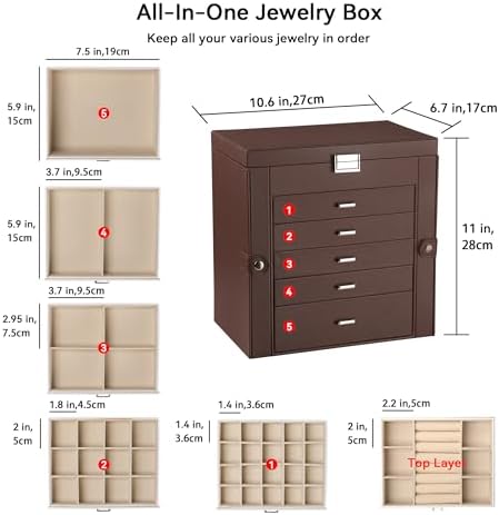 Frebeauty 6-Layer Jewelry Box for Women,Large Jewelry Organizer with Drawer - Image 3