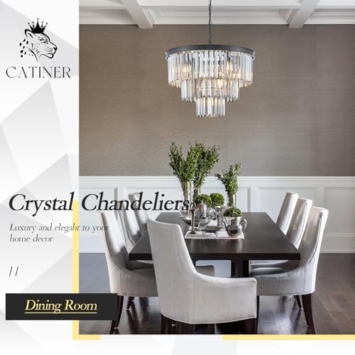 CATINER 20" Smoke Gray Crystal Chandeliers,7 Lights Black Light Fixture - Image 3