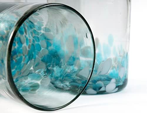 12 oz Hand Blown Mexican Drinking Glasses - Set of 6 tumblers, 11-13 fl oz each, Ocean Blue Confetti - Image 5