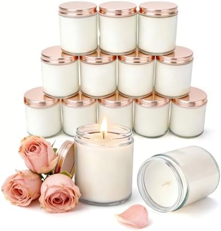 12 PCS 8oz Large Rose Scented Long Lasting Pure Soy Wax Candles | Relaxing Home Fragrance | Premium Bulk Gift Set | Wedding Favors, Spa, Hotel & Corporate Events by Trxvxo