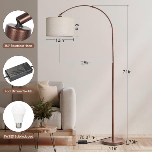 Dimmable Arc Floor Lamps, Antique Bronze Lamp with Adjustable Hanging Shade - Image 2
