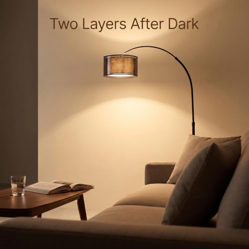 72in Black Arch Floor Lamp with Dual-Layer Shade＆Marble Base - Image 2