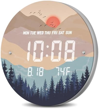 Digital LED Wall Clock for Home & Office, Wilderness Sunset, 12'' by SCOAGE
