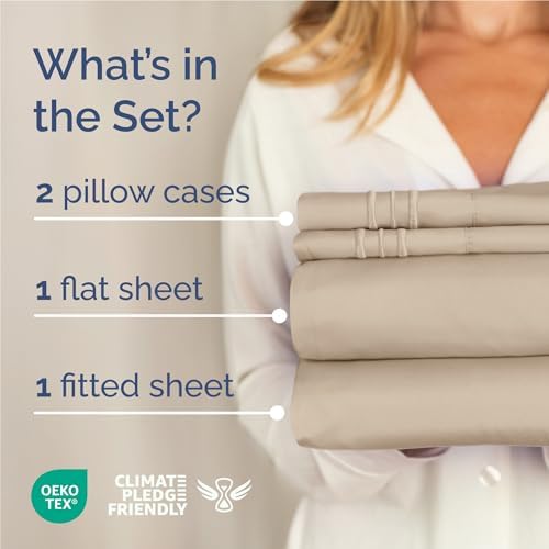 Full Size 4 Piece Sheet Set - Comfy Breathable & Cooling Sheets - Cream - Image 2