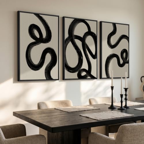 Large Framed Black and White Abstract Wall Art for Living Room, 24x36 In - Image 3