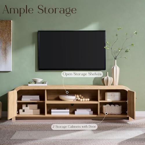 T4TREAM 70" Modern Fluted TV Stand with Storage, Natural Oak - Image 5