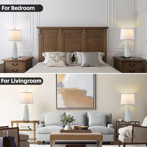 Terpsichore Nightstand Lamp Desk Lamp Vintage Bedside Lamps Set of 2 Rustic Farmhouse Table Lamps 3 Way Dimmable Light,Suitable for Living Room Bedroom,with Linen Shade LED Bulb,USB A+C Port - Image 4