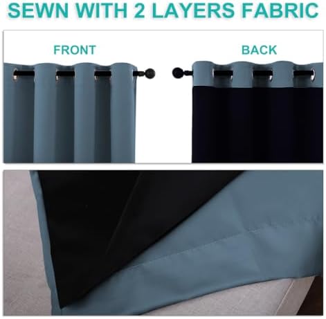NICETOWN 100% Blackout Short Curtains with Black Liners, 2 Panels, 37" W by 50" L, Smoky Blue, Solid Thermal Insulated Full Blackout 2-Layer Lined Drapes, Energy Efficiency Window Drapes for Bedroom - Image 5