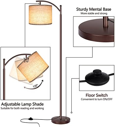 Floor Lamp for Living Room, LED Standing Lamp Tall Industrial Floor Lamp Reading for Bedroom, Office (9W LED Bulb, Beige Lampshade Included) -Oil-Rubbed Bronze - Image 3