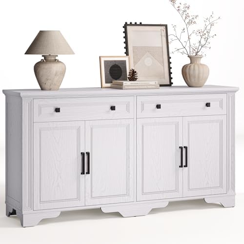 ONBRILL 63" Sideboard Buffet Cabinet, Large Credenza with Drawers White by ONBRILL